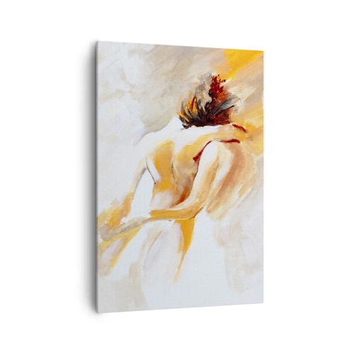 Cuadro sobre lienzo - Impresión de Imagen - Escena abstracta de un abrazo romántico. - 70x100cm - En un cielo de cercanía - Decoración de pared moderna para salón y dormitorio ARTTOR