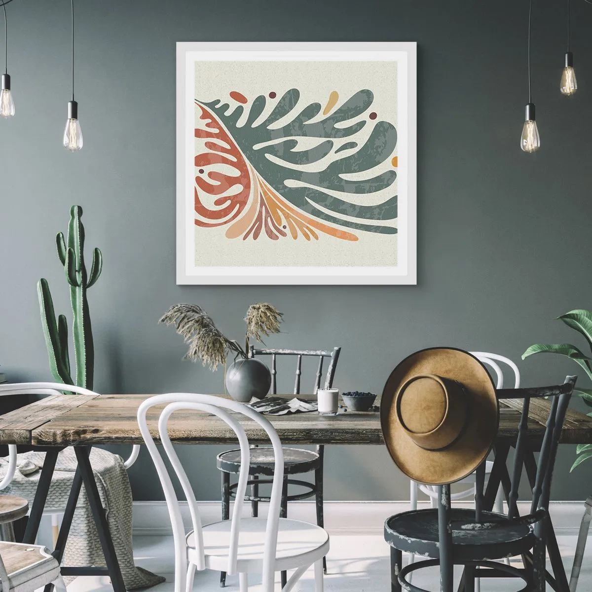 Póster en marco blanco - Hoja multicolor - 50x50 cm