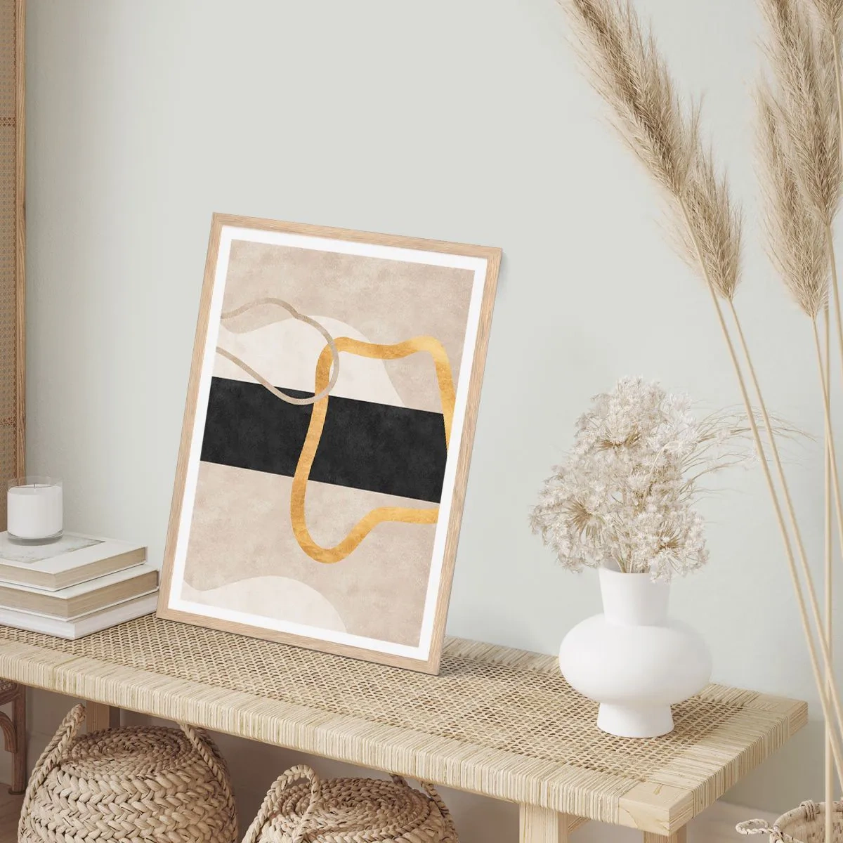 Póster en marco roble claro - Formas en bucle - 40x50 cm