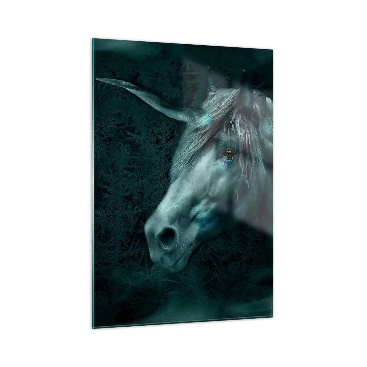Cuadro sobre vidrio - Impresiones sobre Vidrio - Unicornio en el bosque misterioso - 50x70cm - En un bosque de cuento de hadas - Decoración de pared moderna para salón y dormitorio ARTTOR
