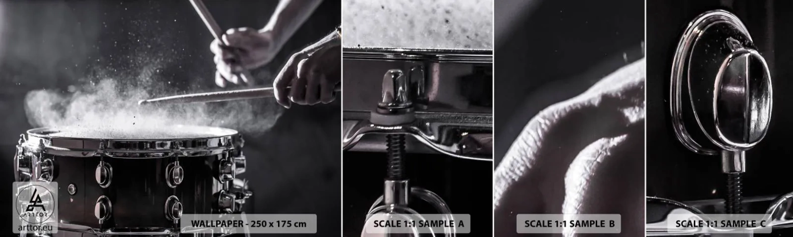 Muestra de fotomural autoadhesivo Deluxe Sticker - El pulso de la música - Música, Un instrumento musical, Tambor - 100x30 cm