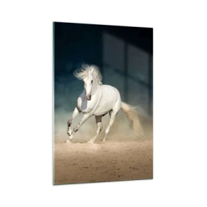 Cuadro sobre vidrio - Impresiones sobre Vidrio - Un caballo blanco galopando contra un cielo borroso - 70x100cm - Libertad en estado puro - Decoración de pared moderna para salón y dormitorio ARTTOR