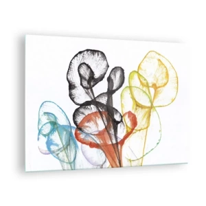Cuadro sobre vidrio - Impresiones sobre Vidrio - Flores coloridas y translúcidas en un estilo artístico. - 70x50cm - Flores con alma - Decoración de pared moderna para salón y dormitorio ARTTOR