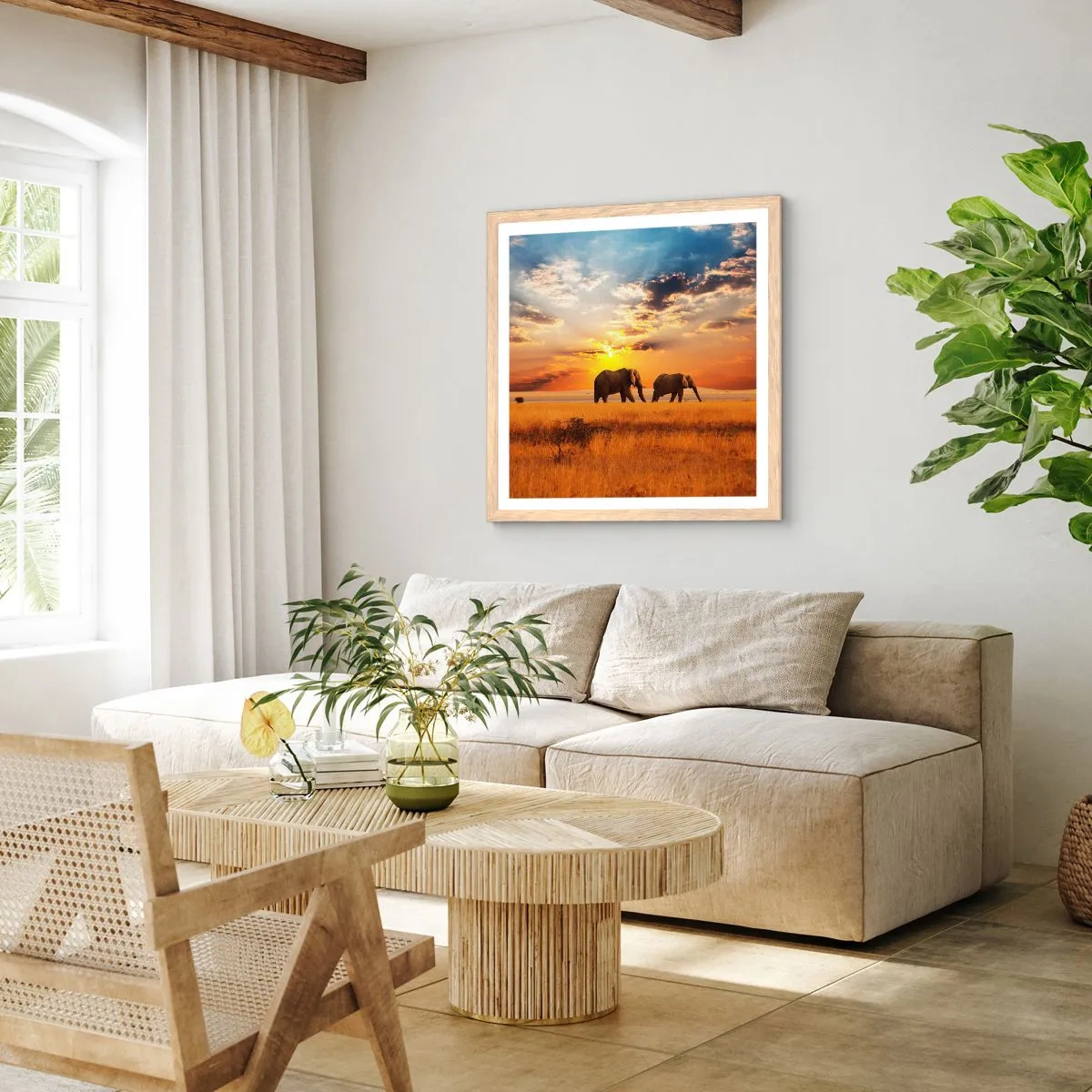 Póster en marco roble claro - Un paseo en familia - 40x40 cm