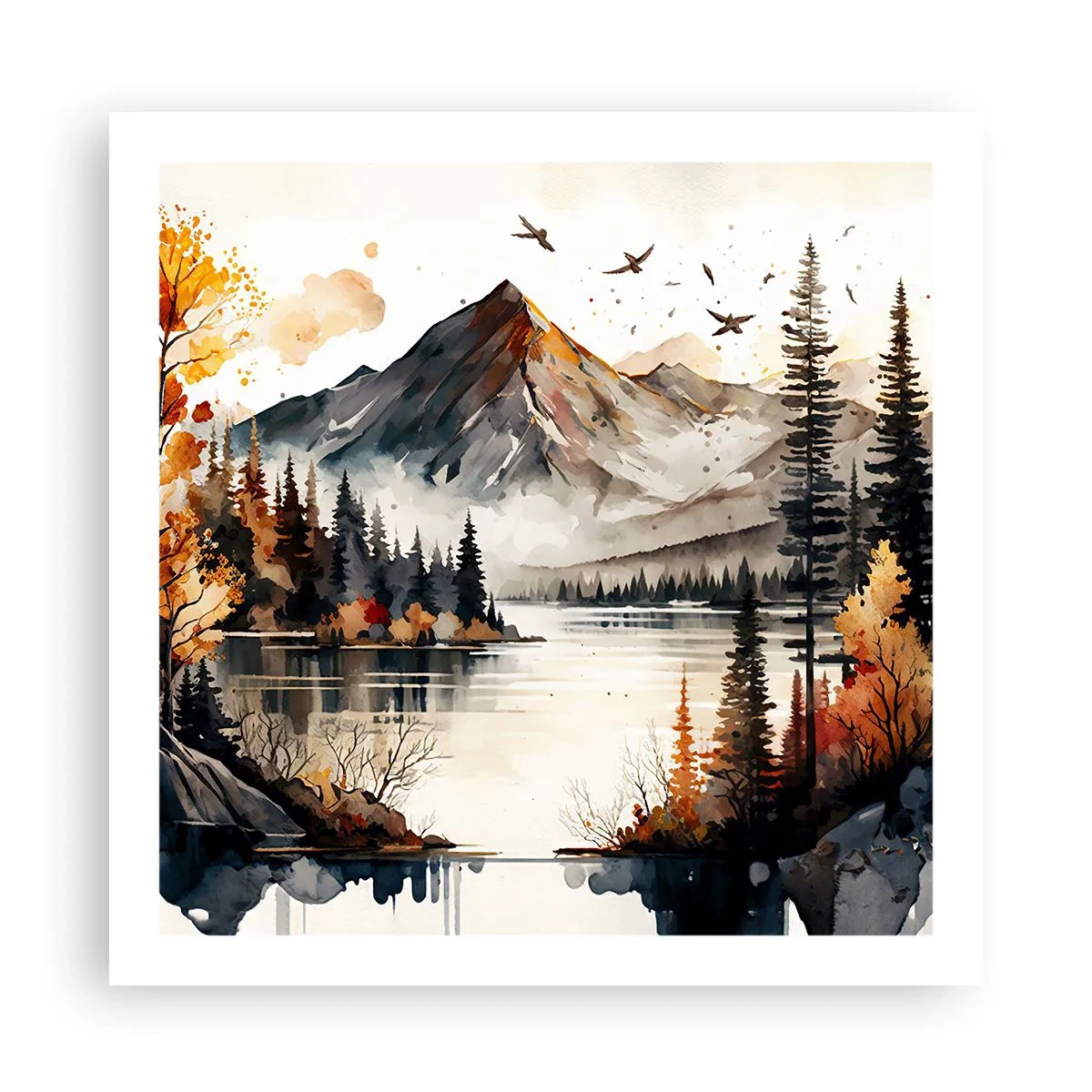 Póster - Otoño dorado en las montañas - 60x60 cm