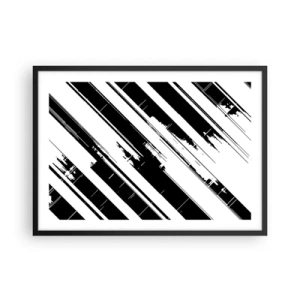 Póster en marco negro - Líneas blancas y negras y patrones geométricos en un estilo moderno. - 70x50cm - Composición intensa y dinámica - Decoración de pared moderna para salón y dormitorio ARTTOR