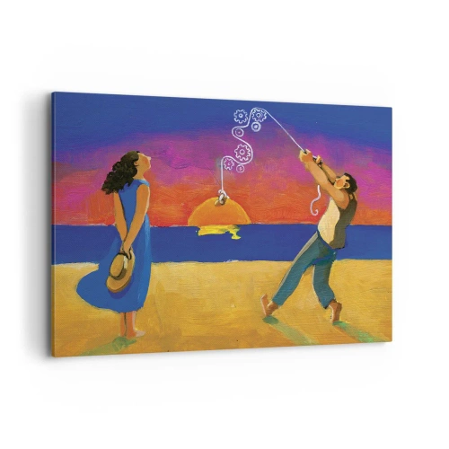 Cuadro sobre lienzo - Impresión de Imagen - Figuras junto al mar al atardecer - 120x80cm - Mucho más que una estrella del cielo - Decoración de pared moderna para salón y dormitorio ARTTOR