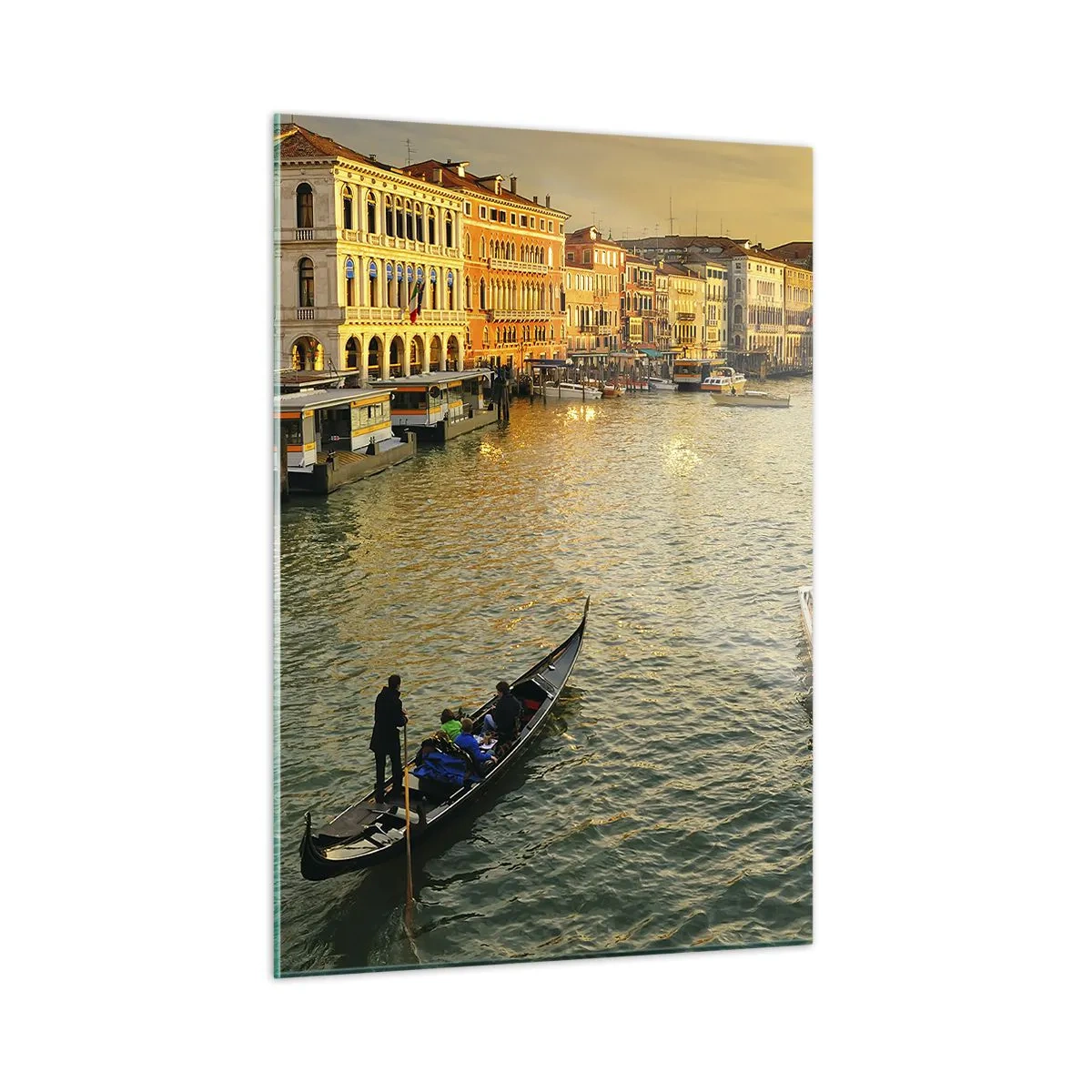 Cuadro sobre vidrio - Impresiones sobre Vidrio - Puesta de sol sobre un canal de Venecia con góndolas - 50x70cm - En el lado soleado de la calle - Decoración de pared moderna para salón y dormitorio ARTTOR