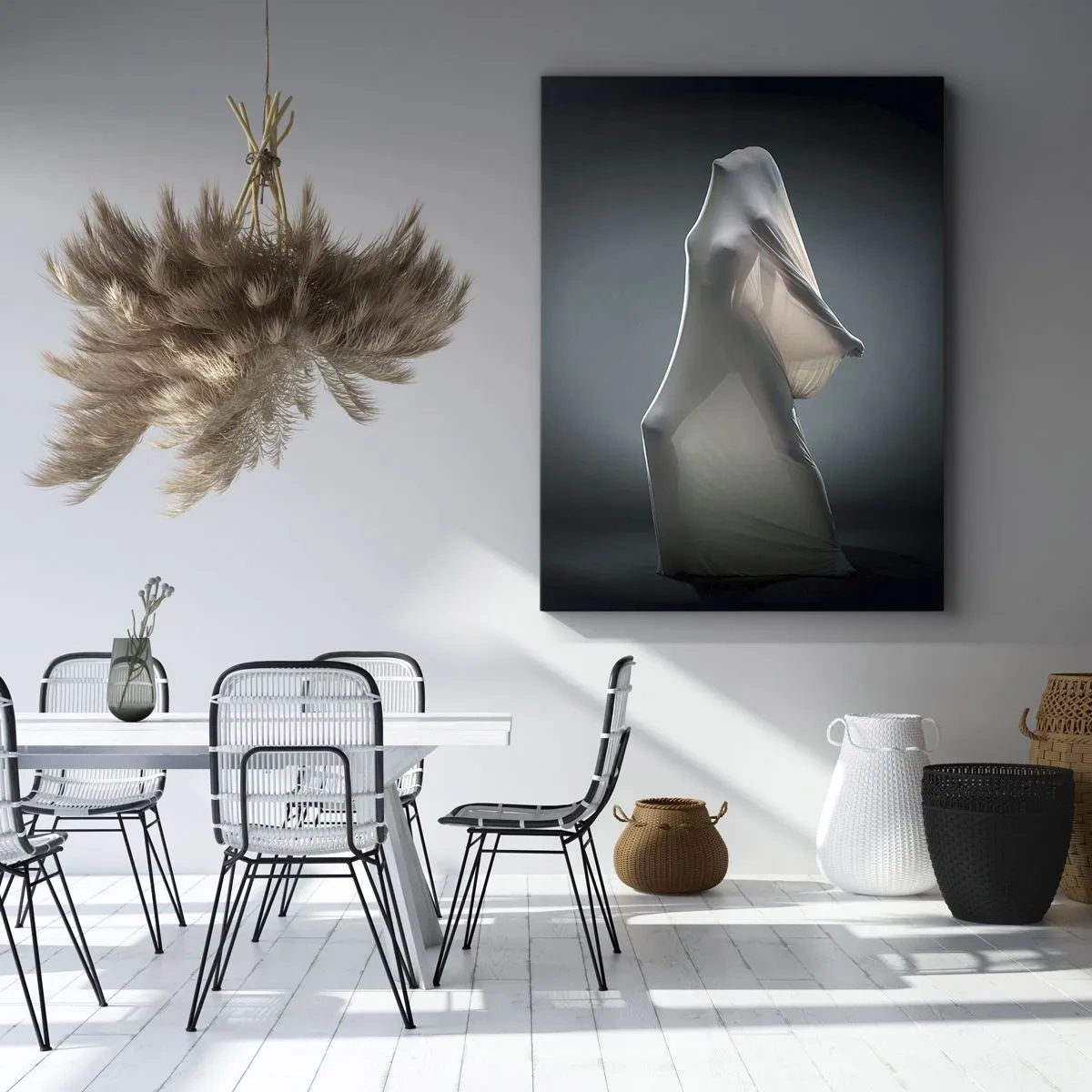 Cuadro sobre lienzo - Impresión de Imagen - Una figura en tela blanca sobre un fondo oscuro. - 50x70cm - Deseos ocultos - Decoración de pared moderna para salón y dormitorio ARTTOR