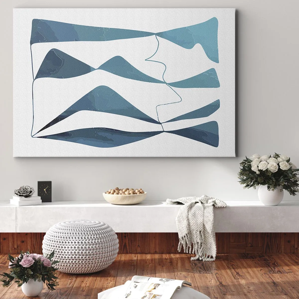 Cuadro sobre lienzo - Impresión de Imagen - Formas abstractas en tonos azules sobre un fondo blanco. - 70x50cm - Abstracción: un compuesto turquesa - Decoración de pared moderna para salón y dormitorio ARTTOR