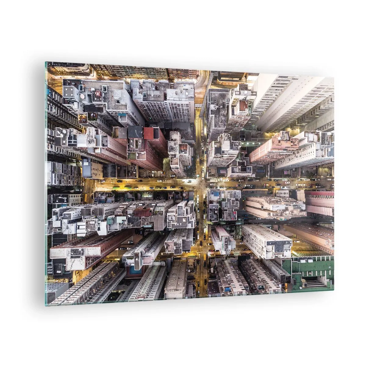 Cuadro sobre vidrio - Impresiones sobre Vidrio - Una vista de pájaro de la metrópolis - 70x50cm - Saludos desde Hong Kong - Decoración de pared moderna para salón y dormitorio ARTTOR