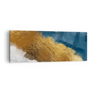 Cuadro sobre lienzo - Impresión de Imagen - Una composición abstracta en tonos dorados, azules y blancos. - 140x50cm - Los colores del verano - Decoración de pared moderna para salón y dormitorio ARTTOR