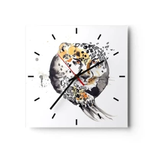 Reloj de pared - Reloj de vidrio - Pintura artística de acuarela con motivo de guepardo. - 30x30cm - Belleza depredadora - Decoración de pared moderna para salón y dormitorio ARTTOR