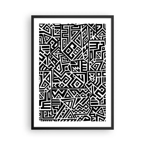 Póster en marco negro - Patrón geométrico en blanco y negro en un estilo artístico. - 50x70cm - Composición precolombina - Decoración de pared moderna para salón y dormitorio ARTTOR