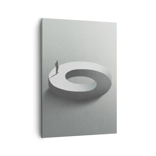 Cuadro sobre lienzo - Impresión de Imagen - Un hombre sobre una estructura gris y abstracta. - 50x70cm - Ser sabio no es una labor sencilla - Decoración de pared moderna para salón y dormitorio ARTTOR