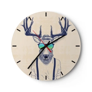 Reloj de pared - Reloj de vidrio - Ciervo con gafas de sol estilo hipster - 30x30cm - ¿Y a quién esperabas? - Decoración de pared moderna para salón, cocina y dormitorio ARTTOR
