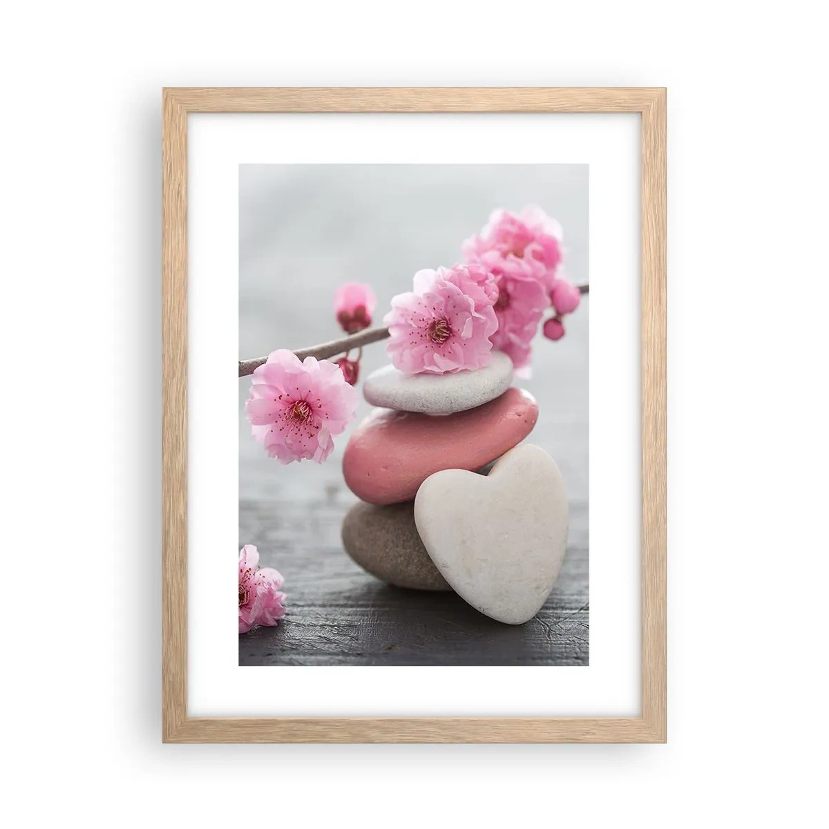 Póster en marco roble claro - Felicidad con la flor del cerezo - 30x40 cm