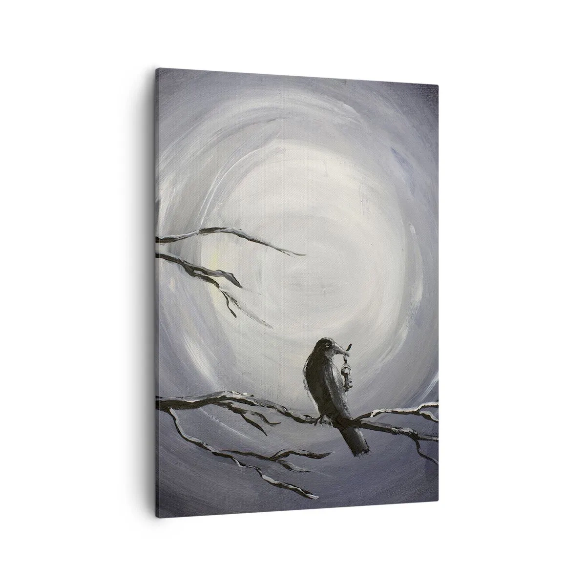 Cuadro sobre lienzo - Impresión de Imagen - Pájaro negro en una rama a la luz de la luna - 50x70cm - La clave del misterio de la noche - Decoración de pared moderna para salón y dormitorio ARTTOR