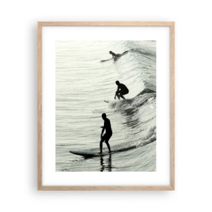Póster en marco roble claro - Al encuentro de la ola - 40x50 cm