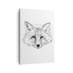 Cuadro sobre lienzo - Impresión de Imagen - Dibujo en blanco y negro de una cabeza de zorro sobre un fondo blanco. - 70x100cm - ¿Pueden mentir estos ojos? - Decoración de pared moderna para salón y dormitorio ARTTOR
