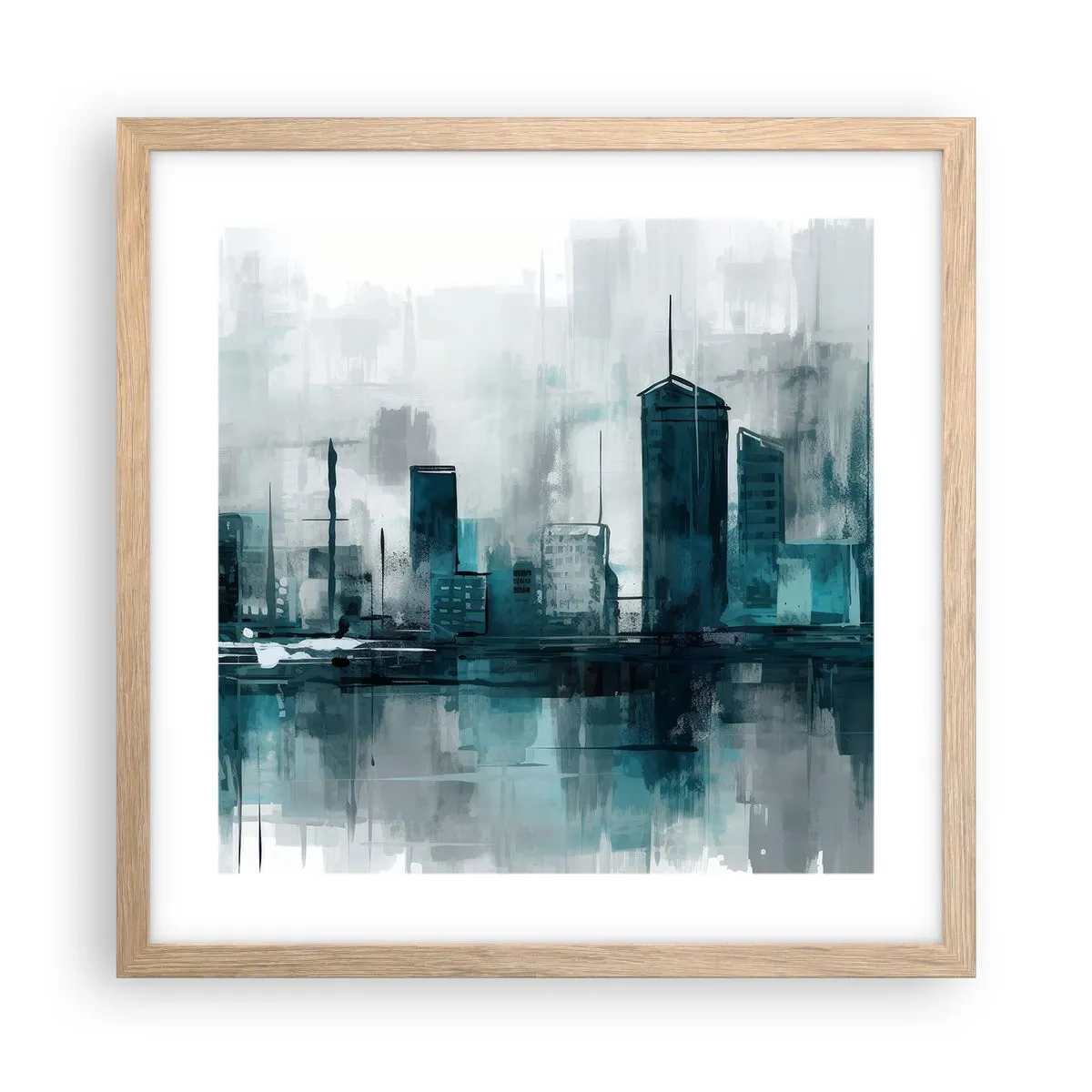 Póster en marco roble claro - Ciudad color lluvia - 40x40 cm