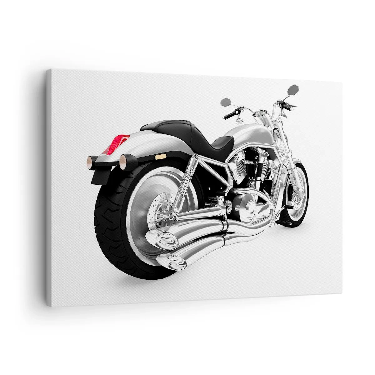 Cuadro sobre lienzo - Impresión de Imagen - Motocicleta cromada sobre fondo blanco - 70x50cm - Sueño de un coleccionista - Decoración de pared moderna para salón y dormitorio ARTTOR