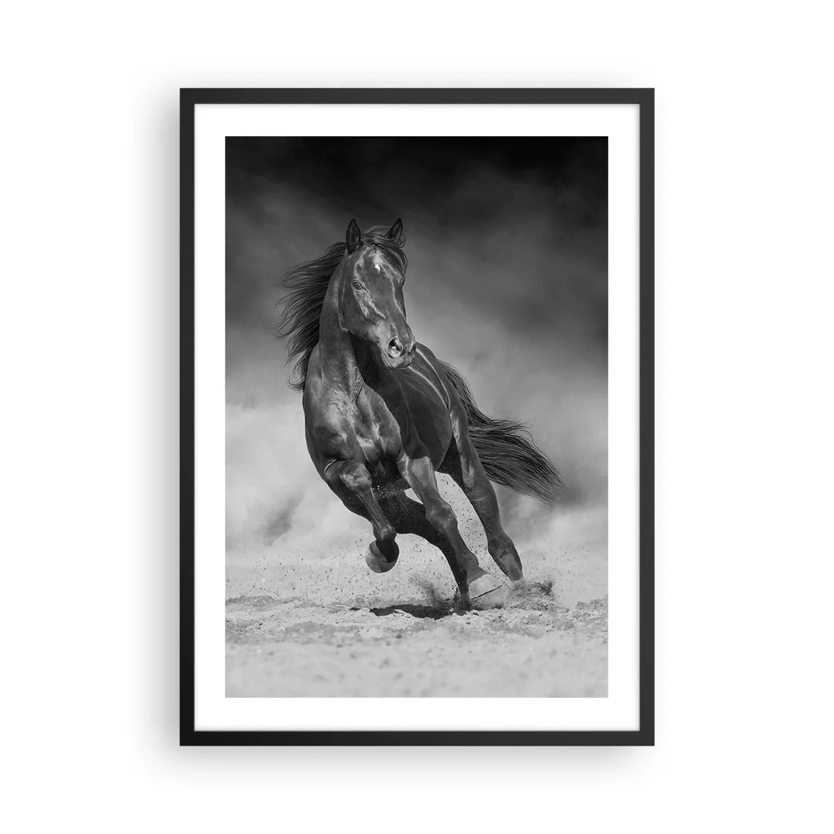 Póster en marco negro - Un caballo oscuro en una carrera dinámica - 50x70cm - Digno del propio emir - Decoración de pared moderna para salón y dormitorio ARTTOR