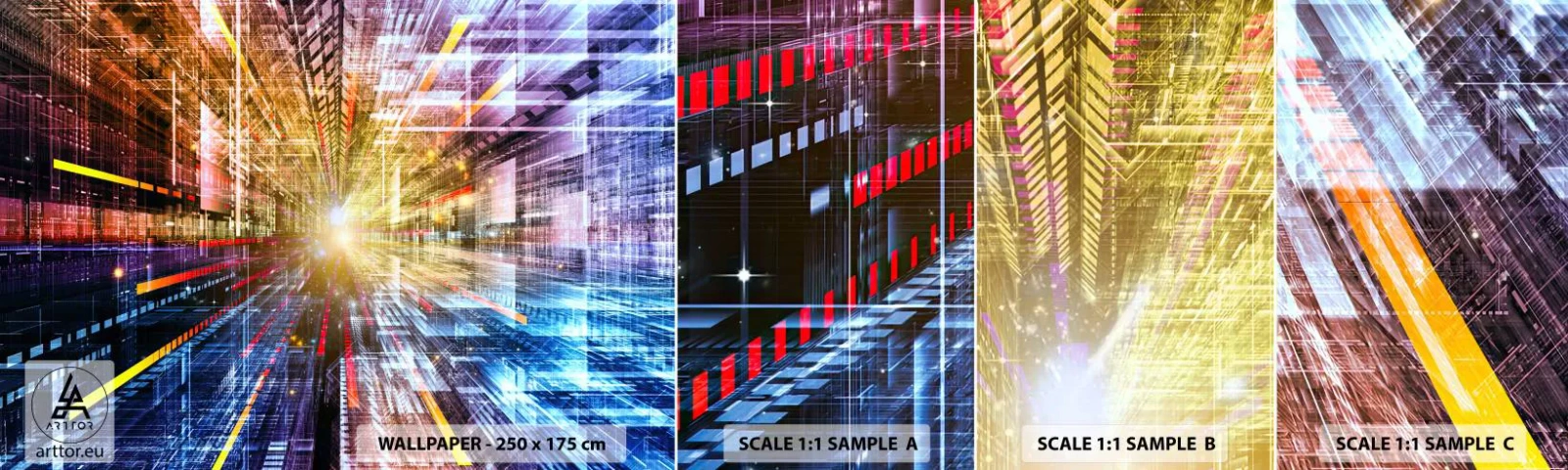Muestra de fotomural autoadhesivo Deluxe Sticker - Un pasillo luminoso - Abstracción, Gráficos, 3D - 100x30 cm