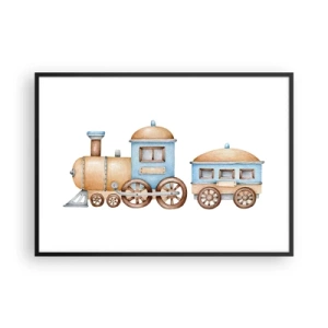 Póster en marco negro - Dibujo de un tren en tonos pastel sobre fondo blanco. - 100x70cm - De pie en la estación... - Decoración de pared moderna para salón y dormitorio ARTTOR