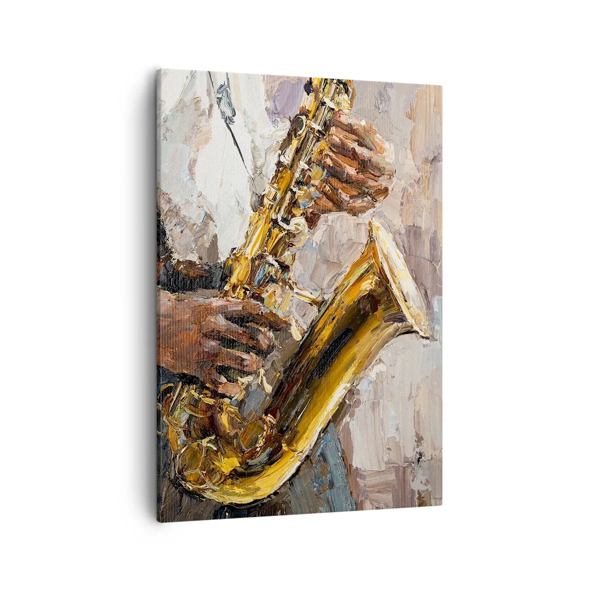 Cuadro sobre lienzo - Impresión de Imagen - Un músico tocando el saxofón con un estilo artístico. - 50x70cm - Llegó el momento del solo - Decoración de pared moderna para salón y dormitorio ARTTOR
