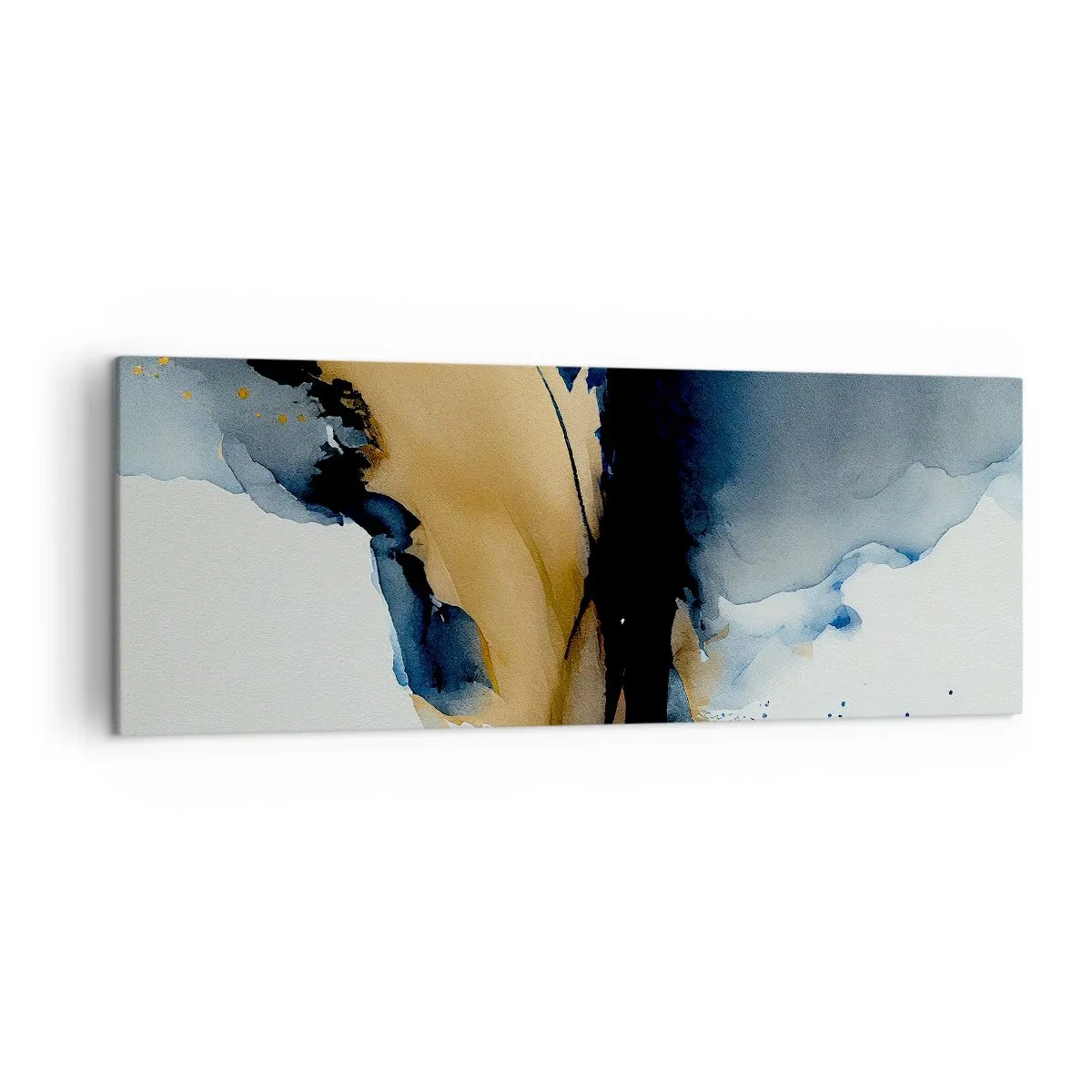 Cuadro sobre lienzo - Impresión de Imagen - Una composición abstracta en tonos azul marino y dorado. - 140x50cm - Tras el telón - Decoración de pared moderna para salón y dormitorio ARTTOR