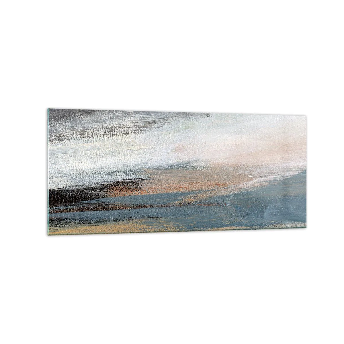 Cuadro sobre vidrio - Impresiones sobre Vidrio - Paisaje abstracto en tonos tenues de azul y beige. - 120x50cm - Abstracción: paisaje nórdico - Decoración de pared moderna para salón y dormitorio ARTTOR