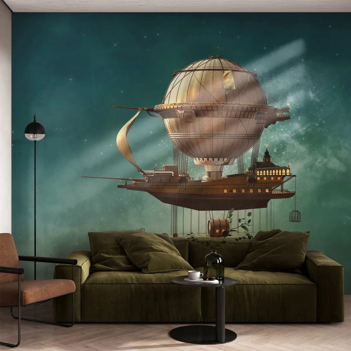 Fotomural Premium Sand - Julio Verne saluda - Retro, Viaje, Globo - 100x70 cm