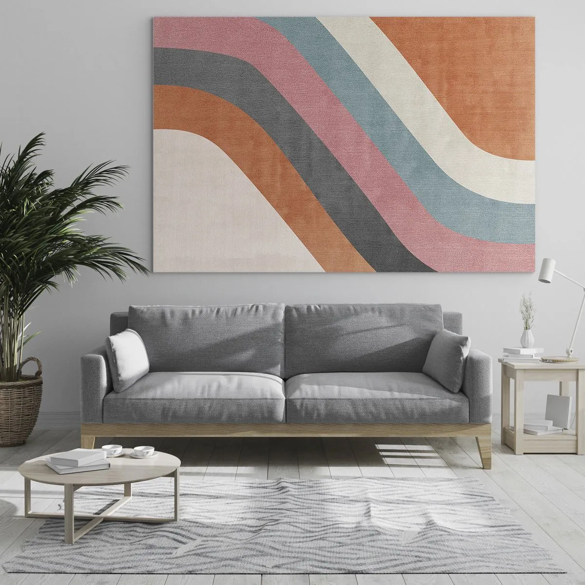 Cuadro sobre vidrio - Impresiones sobre Vidrio - Rayas diagonales de colores sobre un fondo claro - 120x80cm - Composición diagonal - movimiento - Decoración de pared moderna para salón y dormitorio ARTTOR