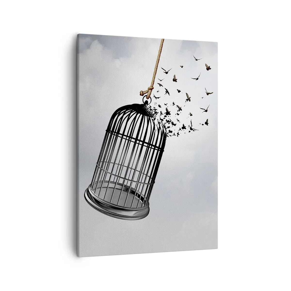 Cuadro sobre lienzo - Impresión de Imagen - Pájaros volando desde una jaula contra el cielo. - 50x70cm - Fe... Esperanza... ¡Libertad! - Decoración de pared moderna para salón y dormitorio ARTTOR