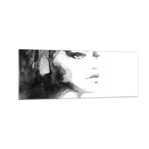 Cuadro sobre vidrio - Impresiones sobre Vidrio - Un retrato sutil de una mujer en tonos blanco y negro. - 140x50cm - Hecho de misterio y niebla - Decoración de pared moderna para salón y dormitorio ARTTOR