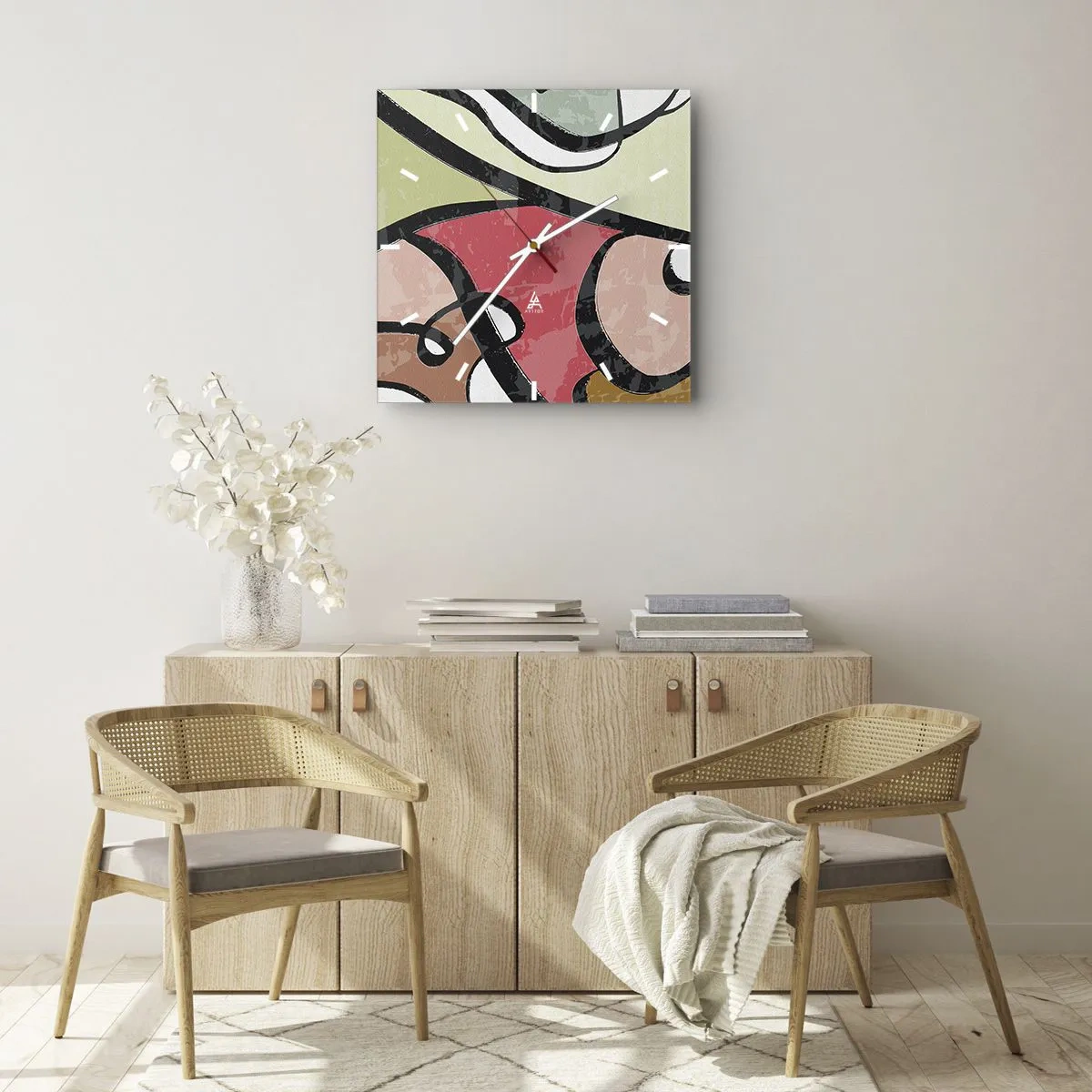 Reloj de pared - Reloj de vidrio - Piruetas entre colores - 40x40 cm