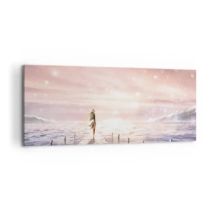 Cuadro sobre lienzo - Impresión de Imagen - Una mujer en un embarcadero en un entorno mágico de puesta de sol. - 120x50cm - A la luz de un sueño - Decoración de pared moderna para salón y dormitorio ARTTOR