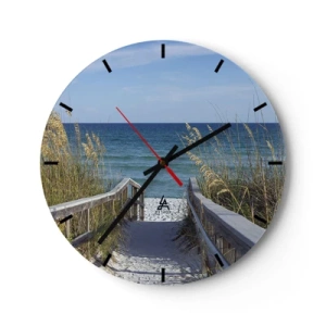 Reloj de pared - Reloj de vidrio - Entrada a la playa con vista al mar - 30x30cm - En el sol, en el viento - Decoración de pared moderna para salón, cocina y dormitorio ARTTOR