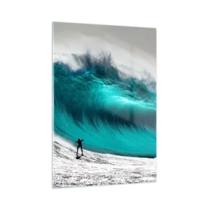 Cuadro sobre vidrio - Impresiones sobre Vidrio - Un surfista frente a una ola enorme - 50x70cm - Reto aceptado - Decoración de pared moderna para salón y dormitorio ARTTOR
