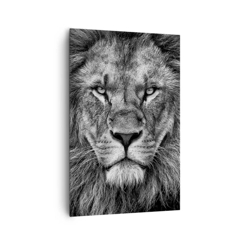 Cuadro sobre lienzo - Impresión de Imagen - Retrato de un majestuoso león en blanco y negro - 80x120cm - Con el atuendo de la coronación - Decoración de pared moderna para salón y dormitorio ARTTOR
