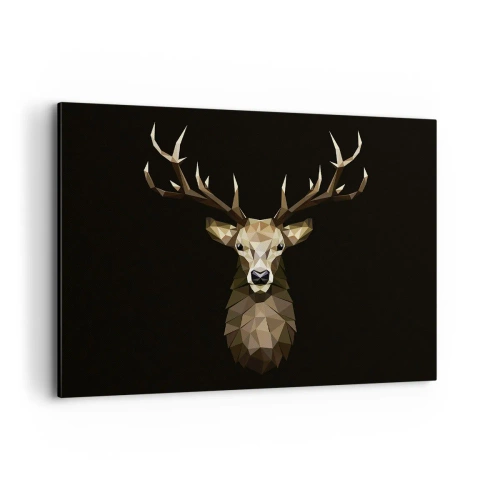 Cuadro sobre lienzo - Impresión de Imagen - Ciervo poligonal geométrico sobre fondo negro - 100x70cm - Ciervo cubista - Decoración de pared moderna para salón y dormitorio ARTTOR