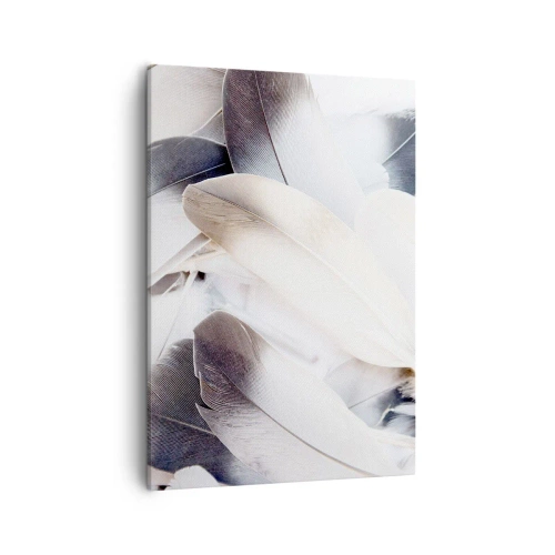 Cuadro sobre lienzo - Impresión de Imagen - Primer plano de delicadas plumas en tonos blancos y grises. - 50x70cm - Casi angelical - Decoración de pared moderna para salón y dormitorio ARTTOR