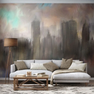 Fotomural Autadhesivo Deluxe Sticker - Una composición de acero, piedra y niebla - Ciudad, Arquitectura, Pedazo - 300x210 cm