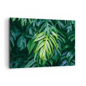 Cuadro sobre lienzo - Impresión de Imagen - Hojas verdes en un denso arreglo tropical. - 120x80cm - Sumérjase en la frescura - Decoración de pared moderna para salón y dormitorio ARTTOR