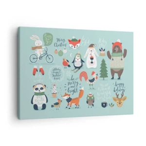 Cuadro sobre lienzo - Impresión de Imagen - Ilustración navideña de animales en un ambiente invernal. - 70x50cm - ¡Que siempre sea Navidad! - Decoración de pared moderna para salón y dormitorio ARTTOR