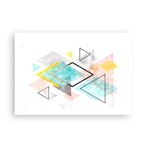 Póster - Patrones geométricos coloridos sobre un fondo blanco - 100x70cm - Un juego geométrico - Decoración de pared moderna para salón y dormitorio ARTTOR