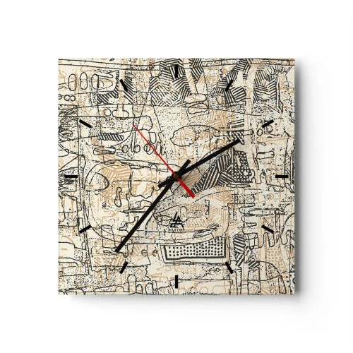 Reloj de pared - Reloj de vidrio - Patrones y líneas abstractas sobre un fondo beige - 30x30cm - A la espera de ser descifrado - Decoración de pared moderna para salón y dormitorio ARTTOR