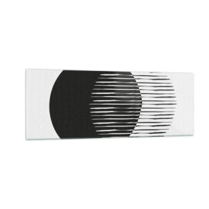 Cuadro sobre vidrio - Impresiones sobre Vidrio - Dos círculos superpuestos con líneas blancas y negras. - 140x50cm - Su alter ego - Decoración de pared moderna para salón y dormitorio ARTTOR