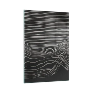 Cuadro sobre vidrio - Impresiones sobre Vidrio - Líneas blancas sobre un fondo gris oscuro en una disposición abstracta. - 80x120cm - Ritmo y acento - Decoración de pared moderna para salón y dormitorio ARTTOR